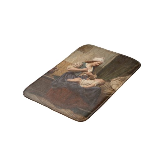 Mutter, die ihr Kind hält (von Rudolf Jordan) Badematte (Schrägansicht)