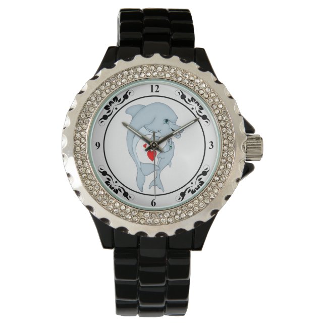 Mutter Dolphin Liebe Watch Armbanduhr (Vorderseite)