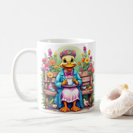 Mutter Duck trinken Kaffee Zitat farbenfrohe Blume Kaffeetasse (Mit Donut)