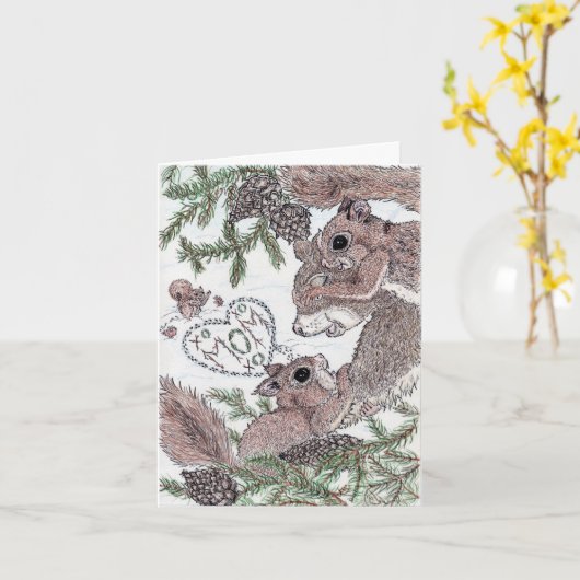 Mutter Eichhörnchen mit Babys Karte (Gelbe Blume)