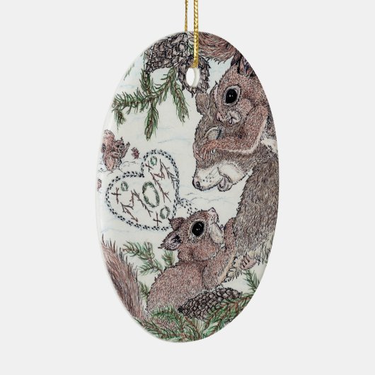 Mutter Eichhörnchen und Kits Keramik Ornament (Rechts)