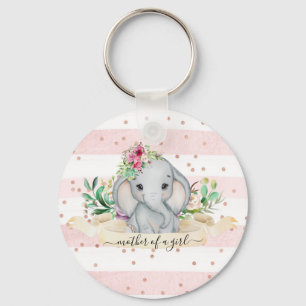 Mutter eines Mädchens - Baby Elefant und Blume Schlüsselanhänger