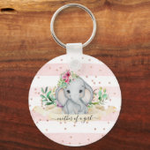 Mutter eines Mädchens - Baby Elefant und Blume Schlüsselanhänger (Vorderseite)