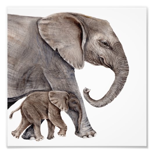 Mutter Elefant mit Baby Elephant Foto Art Print (Vorne)