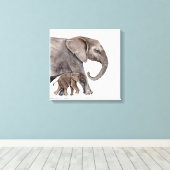 Mutter Elefant mit Baby Elephant Leinwand (Insitu (Holzboden))