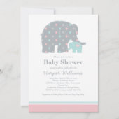 Mutter Elefant Pink und Aqua Dots Baby Dusche Einladung (Vorderseite)