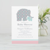 Mutter Elefant Pink und Aqua Dots Baby Dusche Einladung (Stehend Vorderseite)
