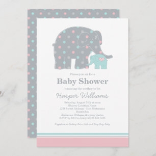 Mutter Elefant Pink und Aqua Dots Baby Dusche Einladung