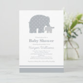 Mutter Elephant Grey Dots Baby Dusche Einladung (Stehend Vorderseite)