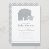 Mutter Elephant Grey Dots Baby Dusche Einladung (Vorne/Hinten)