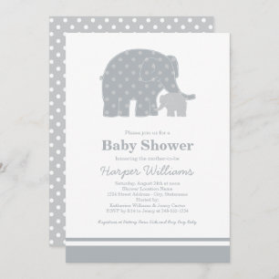 Mutter Elephant Grey Dots Baby Dusche Einladung