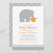 Mutter Elephant Orange Grey Dots Baby Dusche Einladung (Vorne/Hinten)