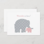 Mutter Elephant Pink Gray Dots Baby Dusche Dankeskarte (Vorne/Hinten)