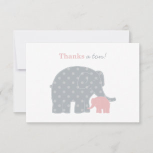 Mutter Elephant Pink Gray Dots Baby Dusche Dankeskarte