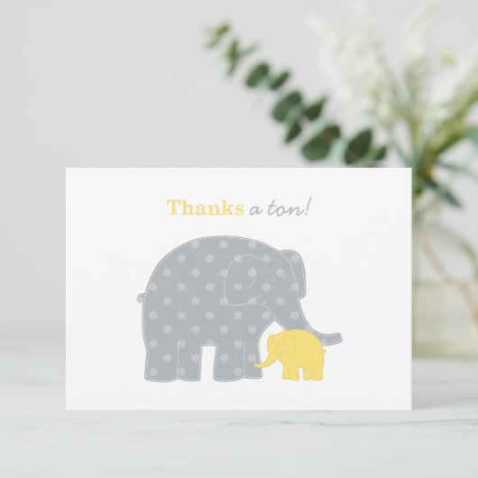 Mutter Elephant Yellow Dots Baby Dusche Dankeskarte (Stehend Vorderseite)
