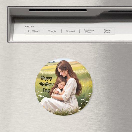 Mutter Embracing Tochter Round Magnet (In Situ (Geschirrspüler))