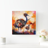 Mutter Emu und Kick im Outback Australien Quadratische Wanduhr (Zuhause)