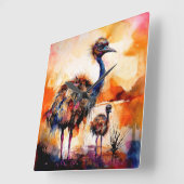 Mutter Emu und Kick im Outback Australien Quadratische Wanduhr (Winkel)