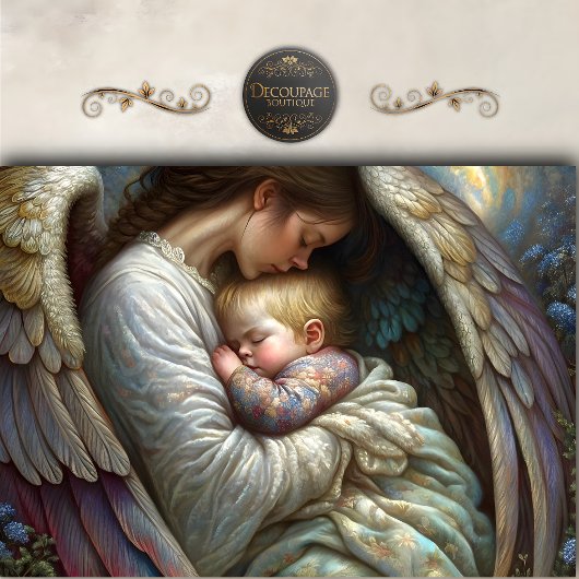 Mutter Engel hält Baby Flügel Découpage Seidenpapier