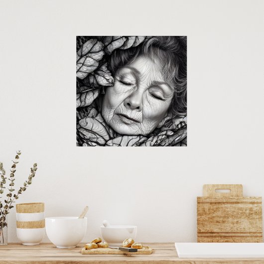 Mutter Erde schläft unter den Blätter Poster (Küche)