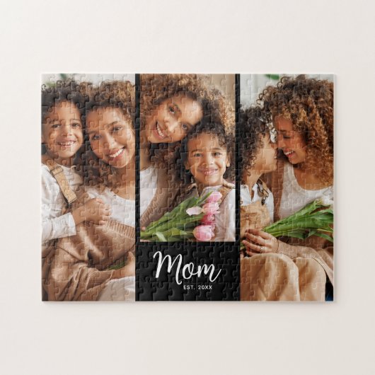 Mutter Erstelltes Datum Skript 3 Foto Fett Modern Puzzle (Horizontal)