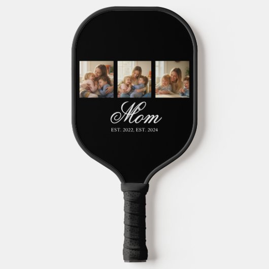 Mutter etablierte Black Elegant Script 3 Foto Pickleball Schläger (Vorderseite)