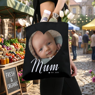 Mutter etablierte Schrift Herz Foto Schwarz Tasche