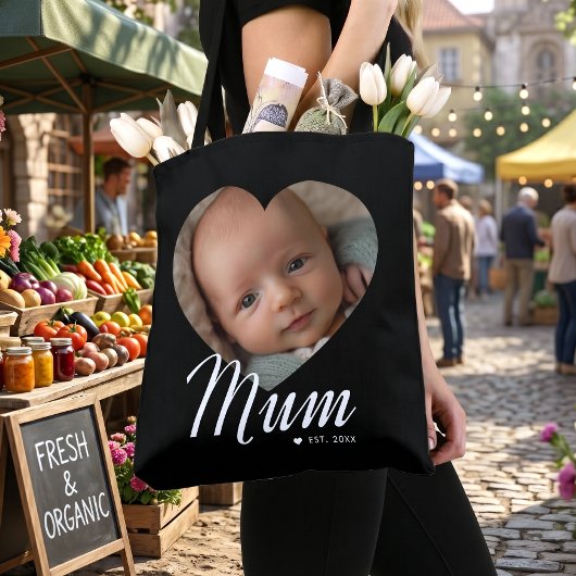 Mutter etablierte Schrift Herz Foto Schwarz Tasche