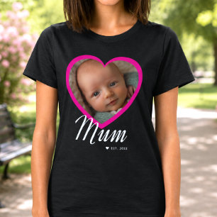 Mutter etablierte Skript rosa Herz Foto Schwarz T-Shirt