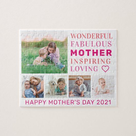 Mutter Familie Foto Collage Moderne Typografie Puzzle (Horizontal)