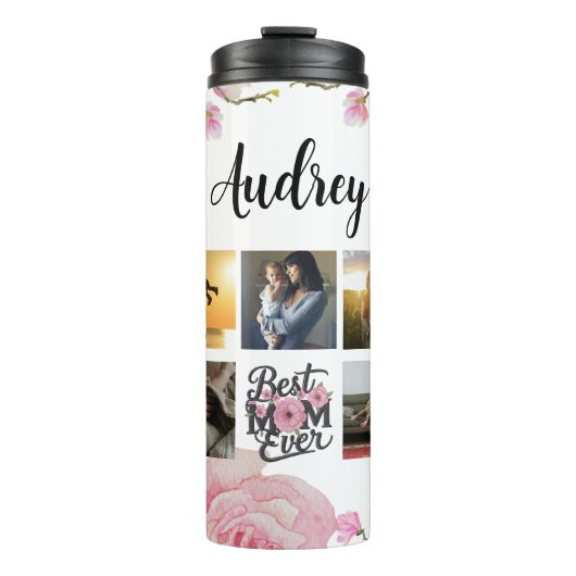 Mutter Foto Collage Keepake Beste Mama je Skript Thermosbecher (Vorderseite)