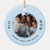 Mutter Foto hellblaue Namen Keramik Ornament (Hinten)