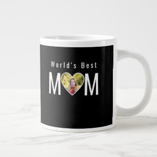 Mutter-Foto in schwarzem Herzrahmen moderne Texte Jumbo-Tasse