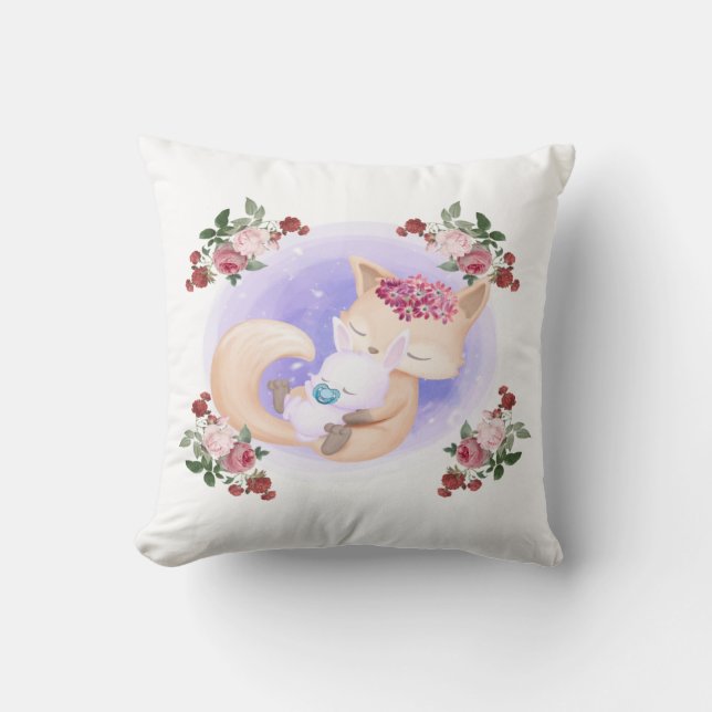 Mutter Fox Hug Baby Bunny Rabbit Kissen (Vorderseite)