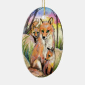 Mutter Fox und Baby-Füchse am Sonnenuntergang-Holz Keramikornament (Rechts)