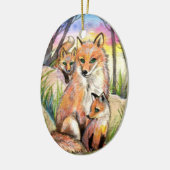 Mutter Fox und Baby-Füchse am Sonnenuntergang-Holz Keramikornament (Links)