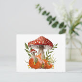 Mutter Fox und ihr Baby unter großen Pilzen Postkarte (Stehend Vorderseite)