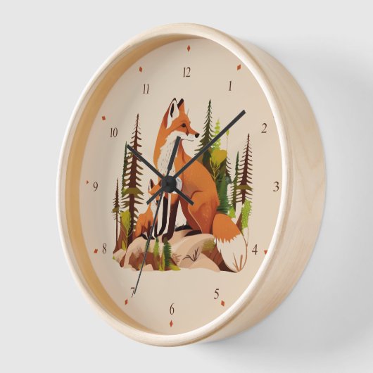 Mutter Fox und Kit Kinderzimmer Wall Clock Uhr (Winkel)