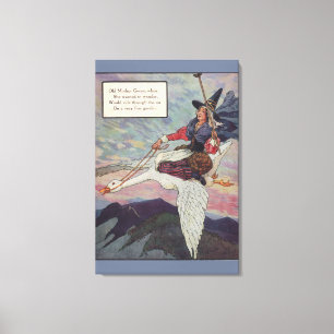 Mutter Gans aus den 1920er Jahren reitet auf ihrer Leinwanddruck