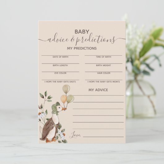 Mutter Gänse Babyduschberatung & Vorhersagekarte Einladung (Stehend Vorderseite)