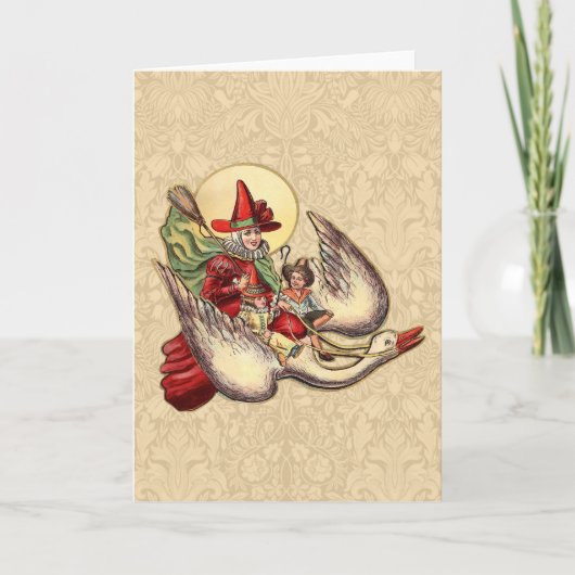 Mutter Gänse Kinderantike Illustration Feiertagskarte (Vorderseite)