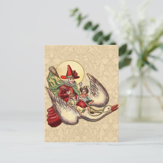 Mutter Gänse Kinderantike Illustration Postkarte (Stehend Vorderseite)