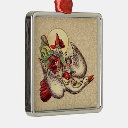 Mutter Gänse Kinderantike Illustration Silbernes Ornament (Rechts)