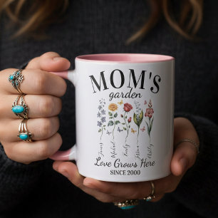 Mutter Garten Aquarell Blumen Rosa Typografie Tasse
