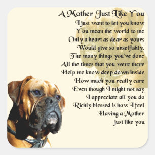 Mutter Gedicht - Boxer Dog Design Quadratischer Aufkleber