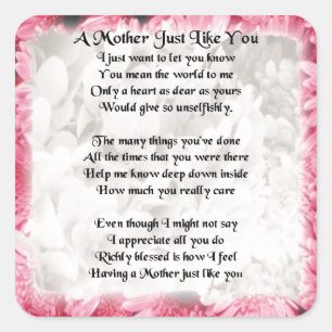 Mutter-Gedicht - rosa Blumenmuster Quadratischer Aufkleber