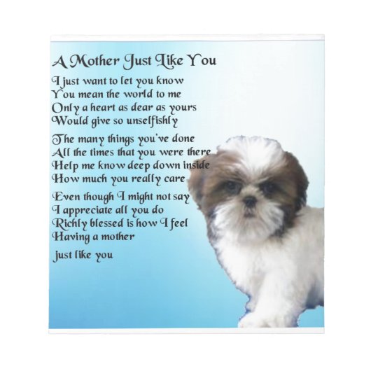Mutter Gedicht - Shih Tzu Design Notizblock (Vorderseite)
