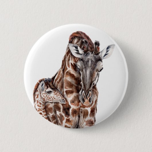 Mutter Giraffe mit Baby Giraffe Button (Vorderseite)