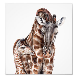Mutter Giraffe mit Baby Giraffe Kunst drucken Fotodruck