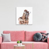 Mutter Giraffe mit Baby-Giraffe-Leinwand Leinwanddruck (Insitu (Wohnzimmer))